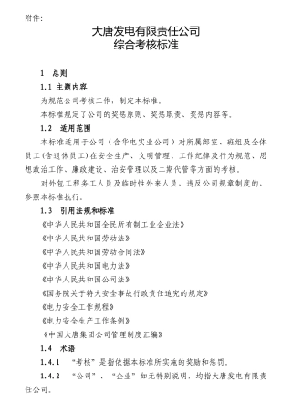 某发电有限责任公司综合考核标准