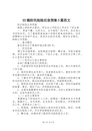 XX镇防汛抢险应急处理预案5篇范文 