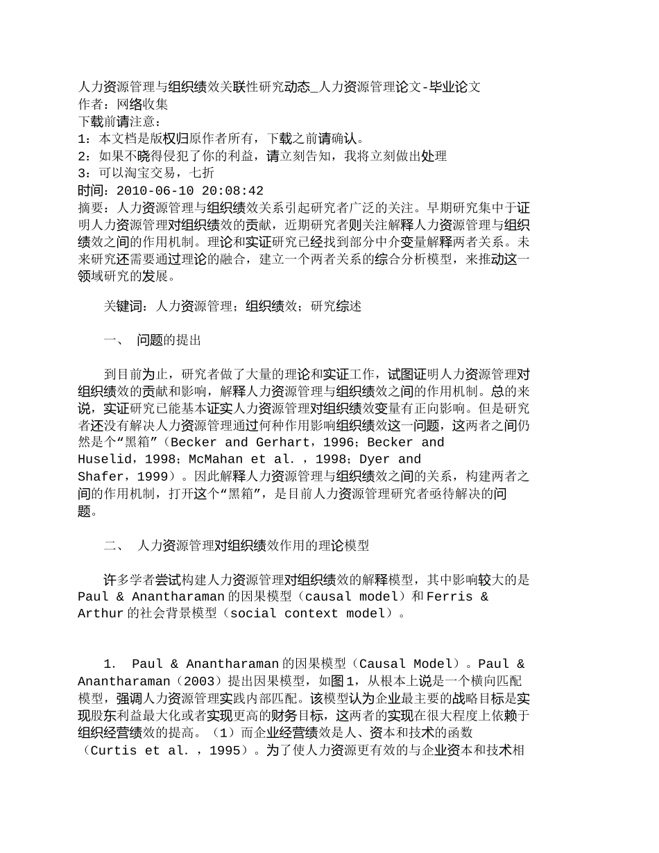 【精品文档-管理学】人力资源管理与组织绩效关联性研究动态_人_第1页