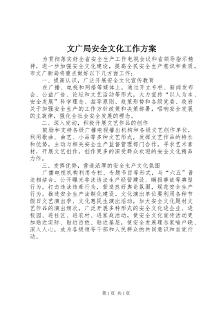 文广局安全文化工作方案