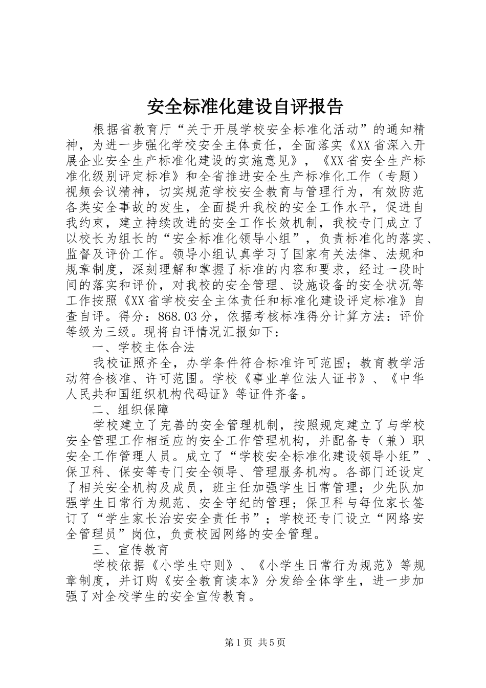安全标准化建设自评报告 _第1页