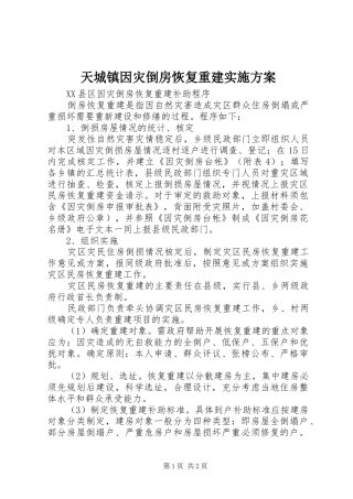 天城镇因灾倒房恢复重建方案 