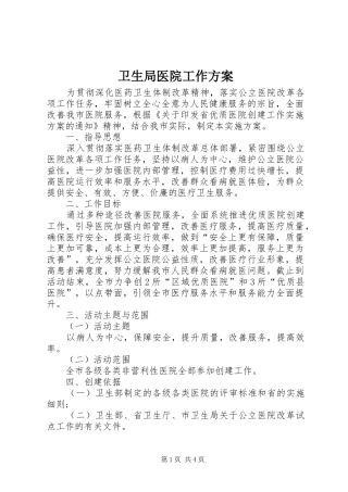 卫生局医院工作方案