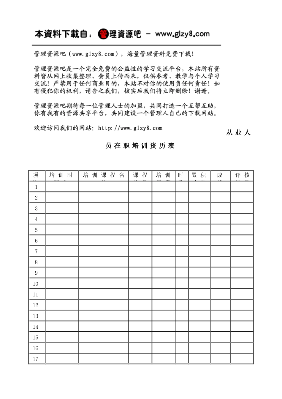 从业人员在职训练资历表_第1页