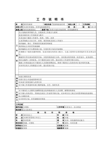 发展规划处工作说明书