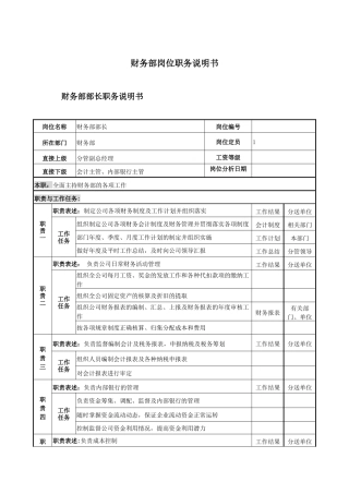 财务部岗位岗位说明书