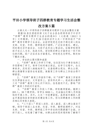 平田小学领导班子四群教育专题学习生活会整改实施方案5篇 