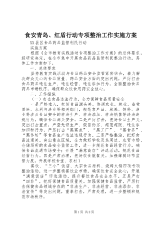 食安青岛、红盾行动专项整治工作方案 