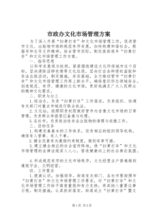 市政办文化市场管理方案