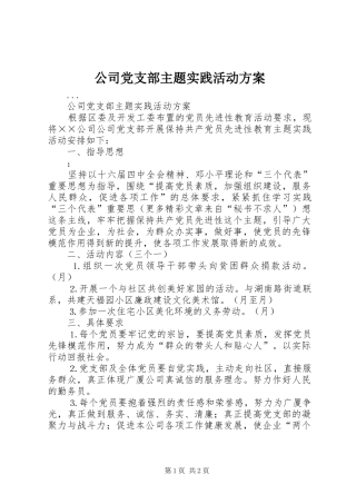公司党支部主题实践活动实施方案 