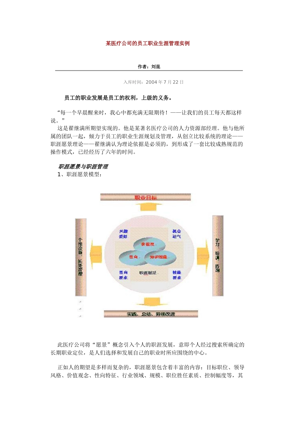 【培训资料】《某医疗公司的员工职业生涯管理实例》_第1页