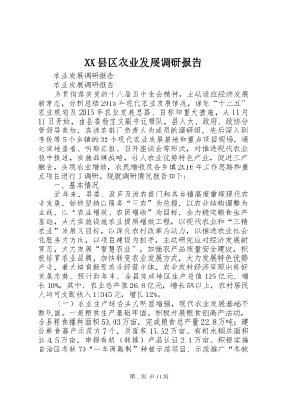 XX县区农业发展调研报告 
