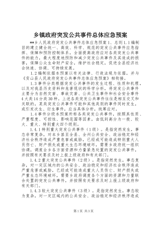 乡镇政府突发公共事件总体应急处置预案 