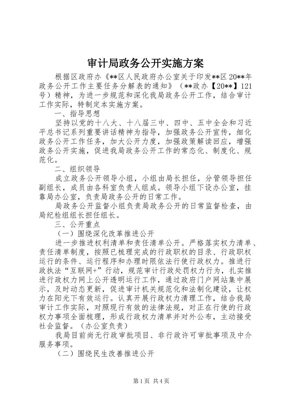 审计局政务公开实施方案_第1页