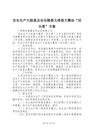 安全生产大检查及安全隐患大排查大整治“回头看”实施方案 