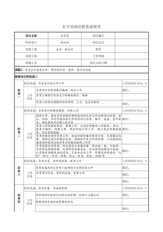 打字员岗位职务说明书