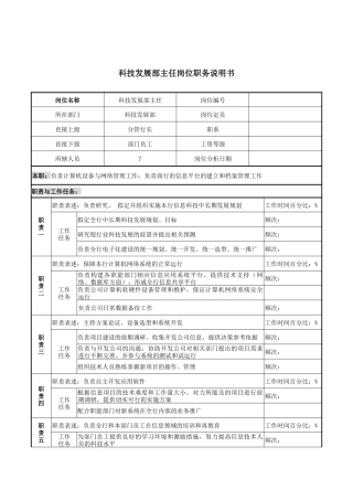 科技发展部主任岗位职务说明书
