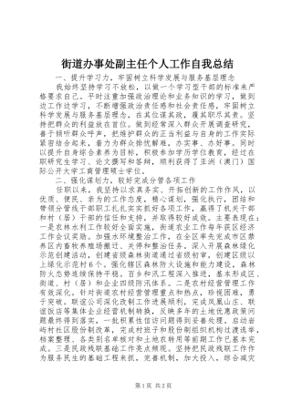 街道办事处副主任个人工作自我总结