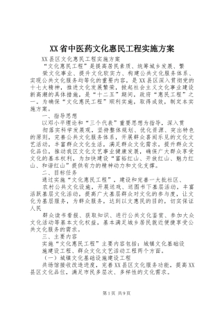 XX省中医药文化惠民工程方案 