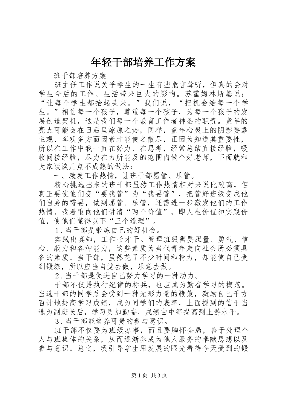 年轻干部培养工作实施方案 _第1页