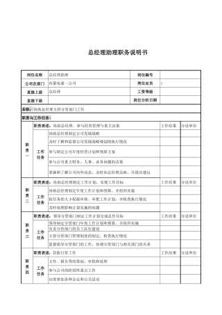电力公司总经理助理岗位说明书