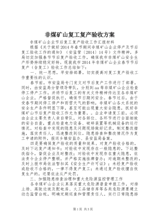非煤矿山复工复产验收实施方案 