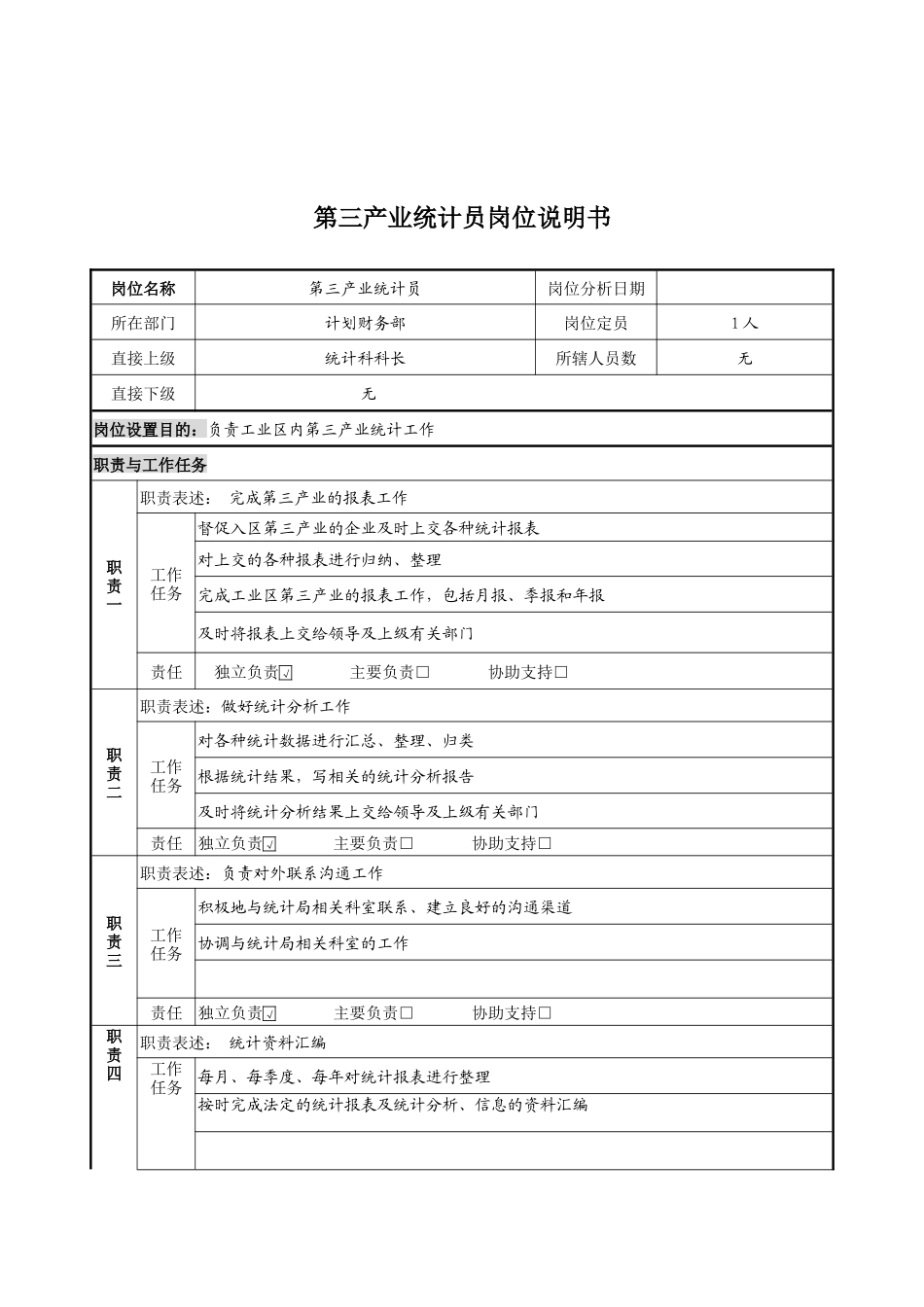 第三产业统计员岗位说明书_第1页