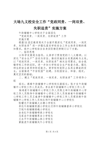 大埝九义校安全工作“党政同责、一岗双责、失职追责”方案 