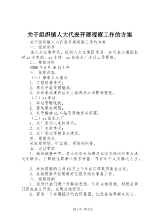 关于组织镇人大代表开展视察工作的实施方案 