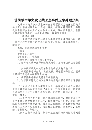 佛荫镇中学突发公共卫生事件应急预案 