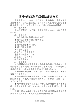 烟叶收购工作星级烟站评比实施方案 