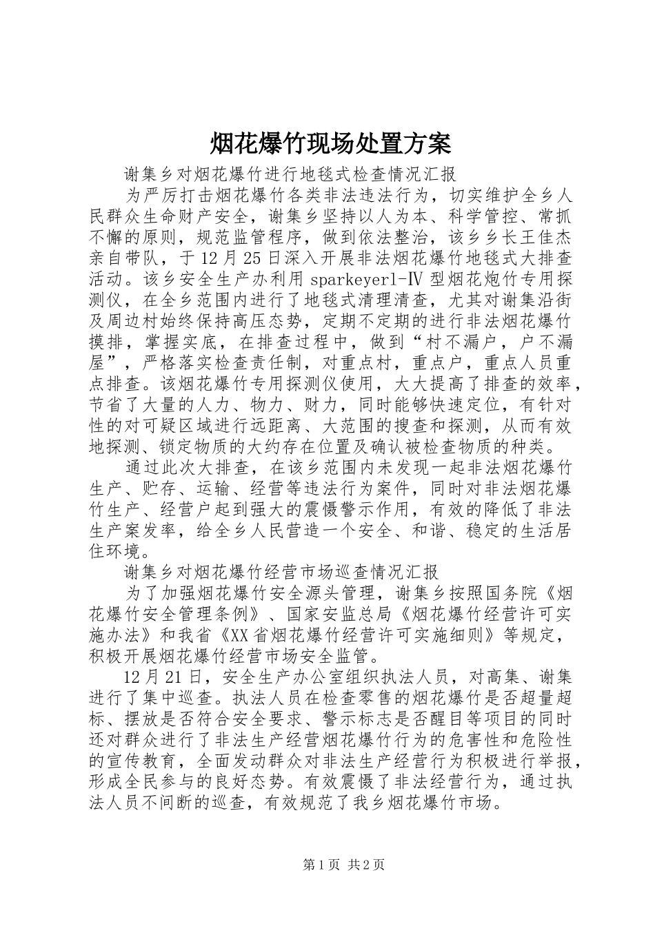 烟花爆竹现场处置实施方案 _第1页