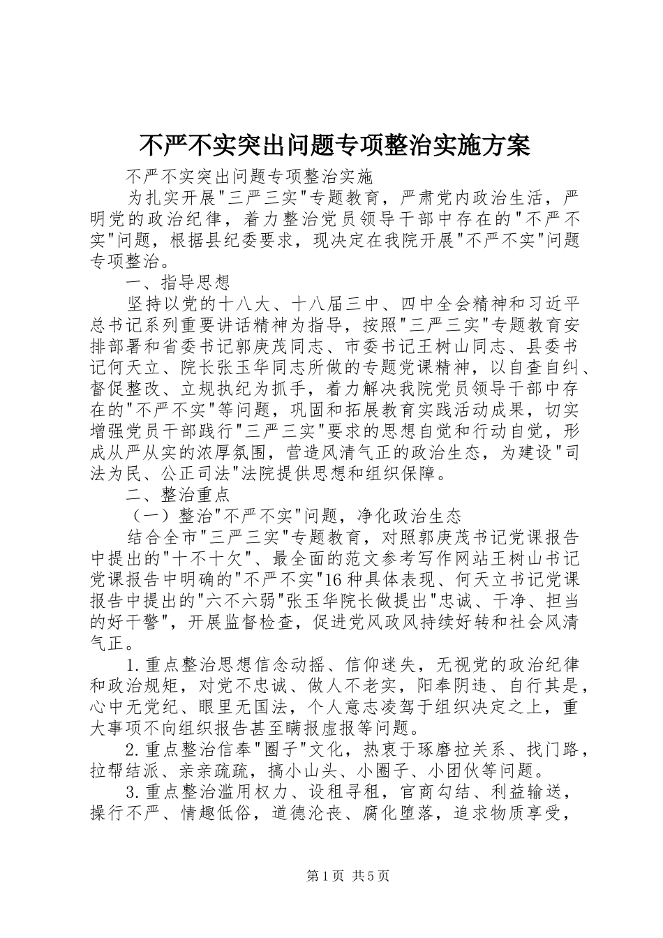 不严不实突出问题专项整治方案 _第1页