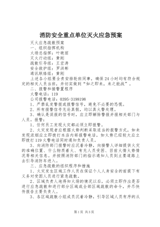 消防安全重点单位灭火应急处置预案 