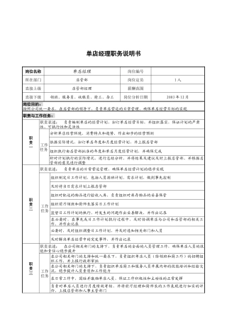 单店经理职务说明书