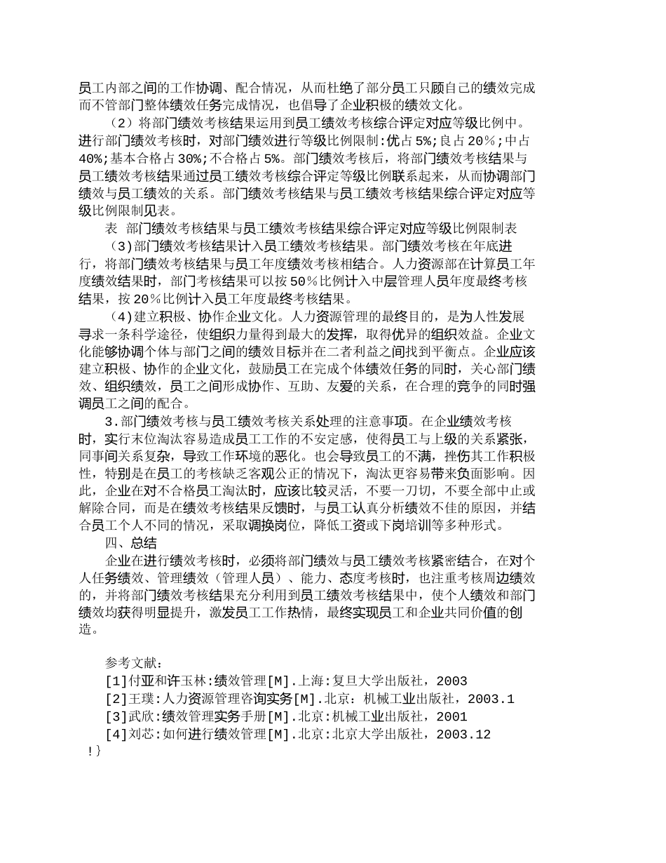 【精品文档-管理学】浅议企业部门绩效考核与员工绩效考核的协调_第3页