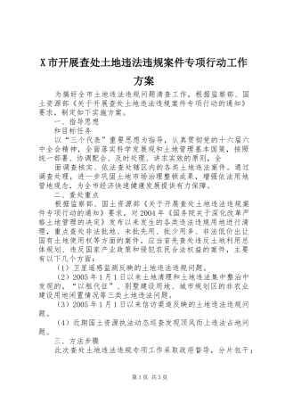 X市开展查处土地违法违规案件专项行动工作实施方案 