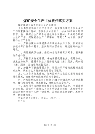 煤矿安全生产主体责任落实实施方案 