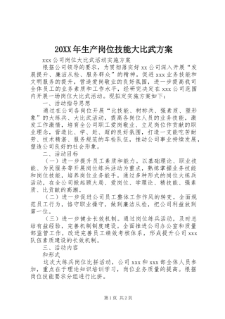 XX年生产岗位技能大比武实施方案 