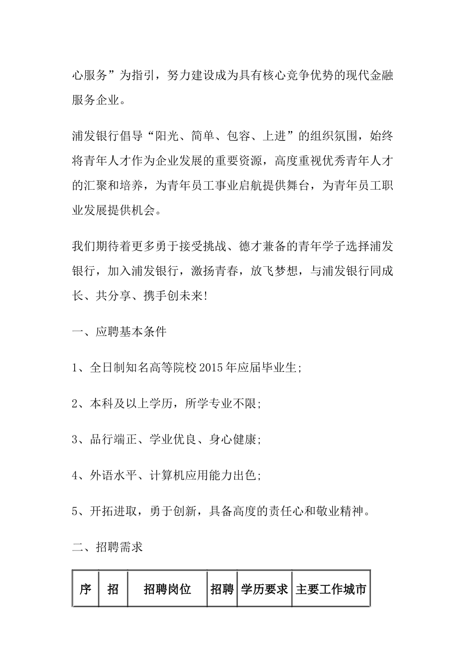 X年浦发银行校园招聘启事_第2页