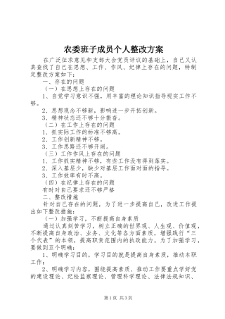 农委班子成员个人整改实施方案 