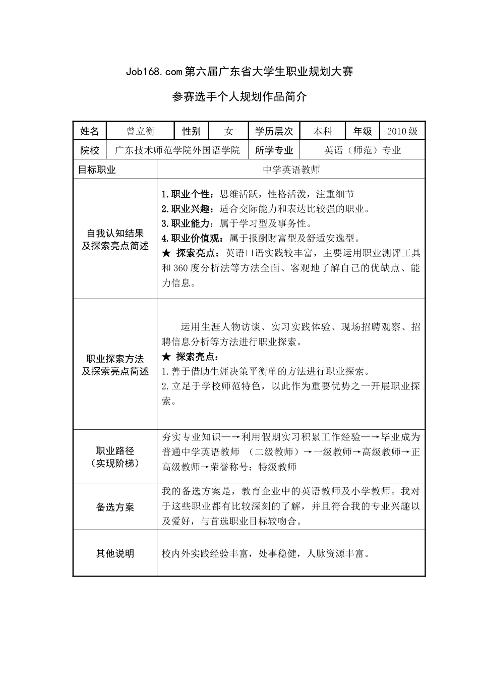 曾立衡的职业规划书_第2页