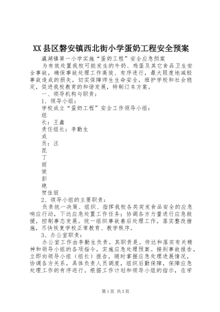 XX县区磐安镇西北街小学蛋奶工程安全应急预案 