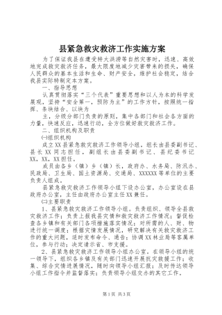 县紧急救灾救济工作方案 