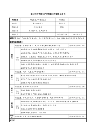 材料研究院生产开发副主任职务说明书