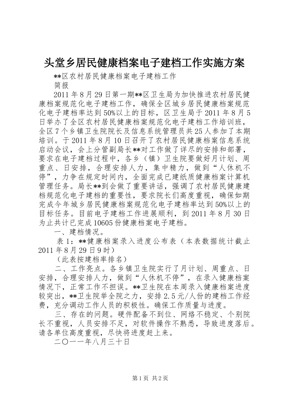 头堂乡居民健康档案电子建档工作方案 _第1页
