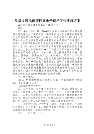 头堂乡居民健康档案电子建档工作方案 