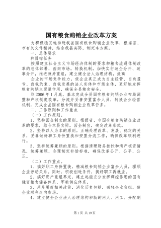 国有粮食购销企业改革实施方案 