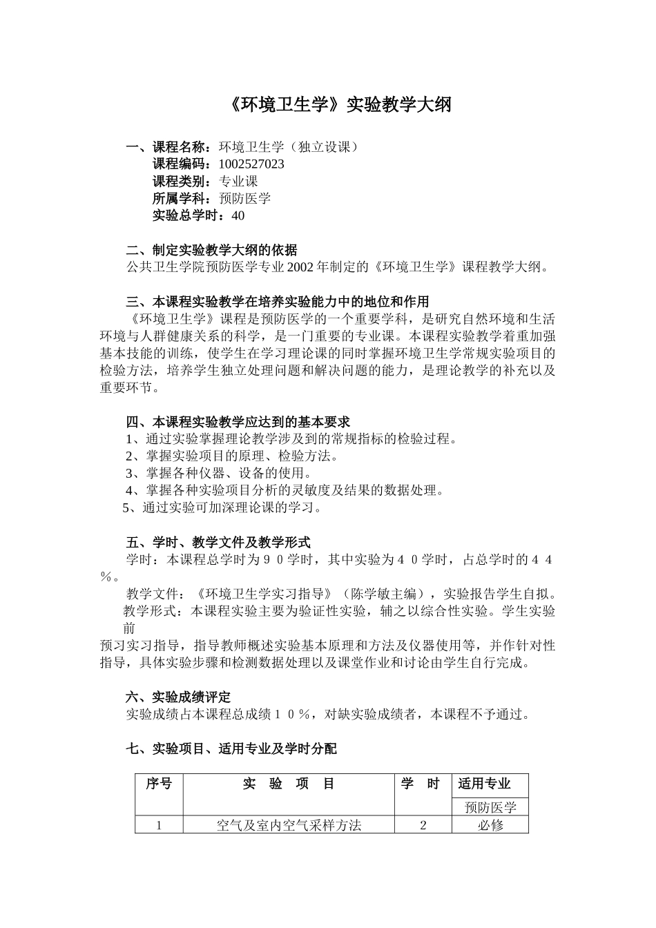 《环境卫生学》实验教学大纲_第1页