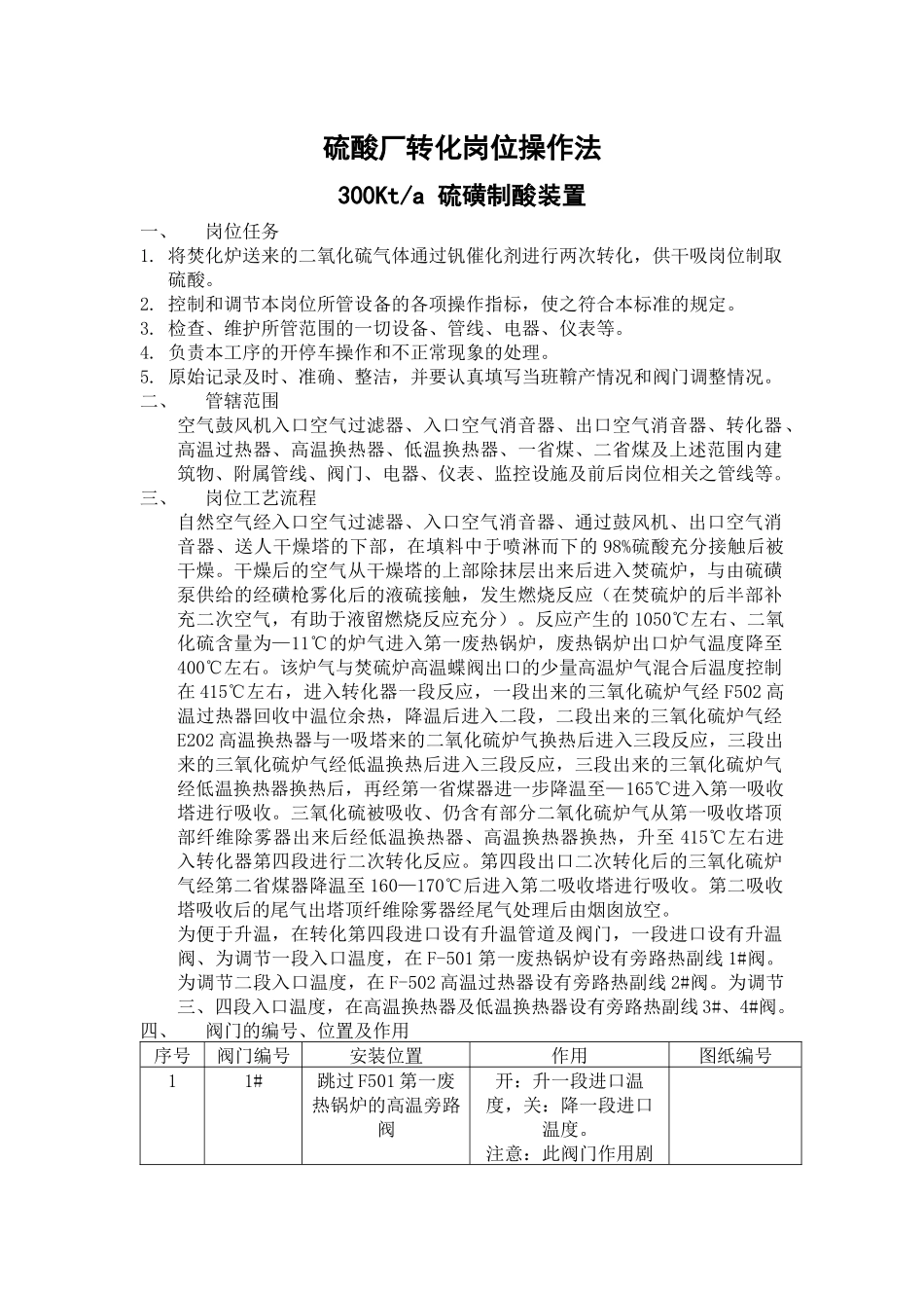 硫酸厂转化岗位操作法_第1页